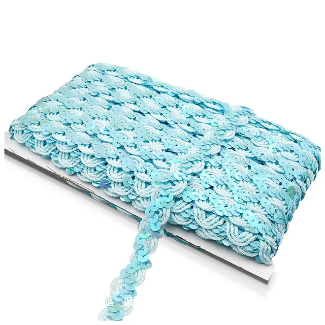 5Meters 1.5cm Loose Round Flat Sequins Laser Giltter Paillettes Sequins for Crafts Sewing on Cloth Accessory Sequin Trim sky blue
