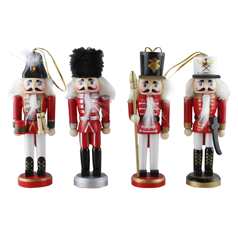 4pcs Creative Wooden Small Nutcrackers Puppet Ornament 13cm Nutcracker