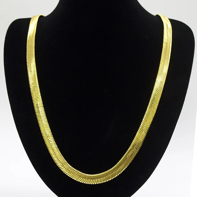 10mm wide 76cm 30" flat snake chain necklace real yellow gold filled