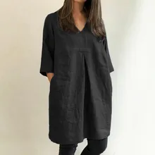 Женское модное свободное платье-туника, повседневное однотонное платье с v-образным вырезом, богемное элегантное праздничное платье, Пляжное Платье