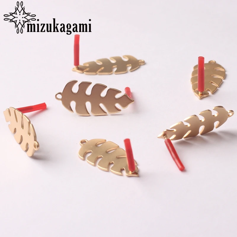 

Earrings Jewelry Making Accessories Zinc Alloy Golden Metal Long Leaves Earrings Base Connectors Linkers 13*30mm 6pcs/lot