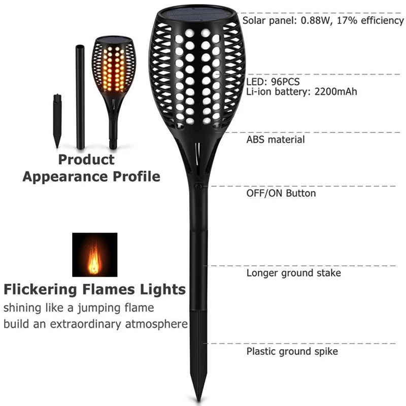 Chiclits Solar LED Flame Lamp Waterproof Flame Lighting 96LED Lights Flame Effect Light Outdoor Fire Light Garden Decoration  (18)