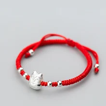 La MaxZa, 925 пробы, серебряный, модный, удача, удача, кот, очаровательный браслет, красная линия, веревочная нить, браслеты для женщин, регулируемые
