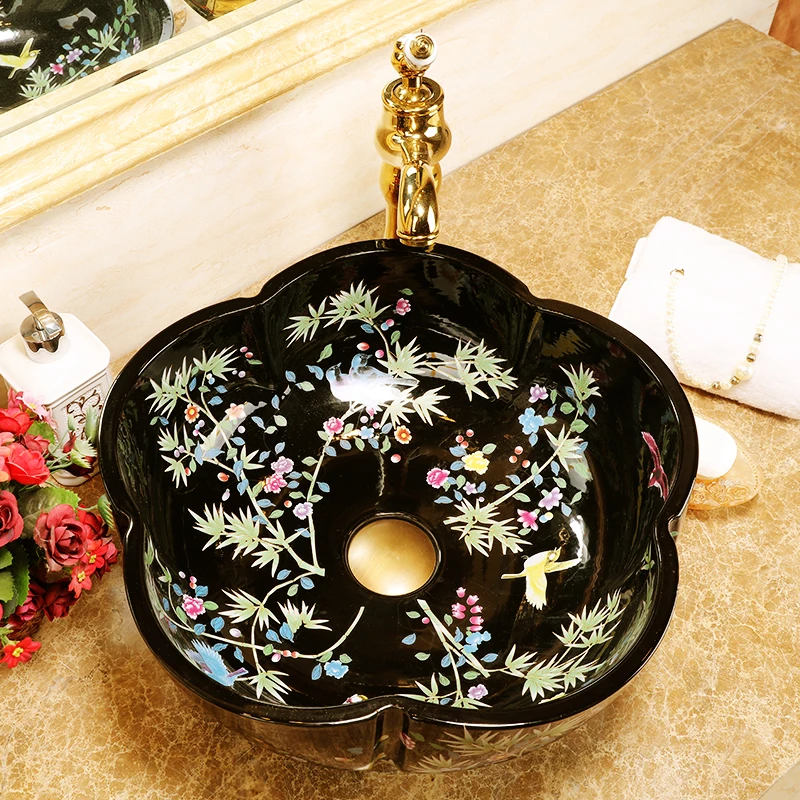 Europe style chinese wash basin Jingdezhen Art Counter Top ceramic basin sink vessel wash basin bathroom sinks (6)