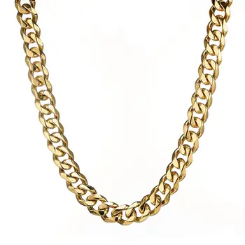 

Granny Chic 8/10/12/15mm Mens Necklaces Chains Stainless Steel Gold Necklace for Men Women Curb Cuban Fashion Jewelry