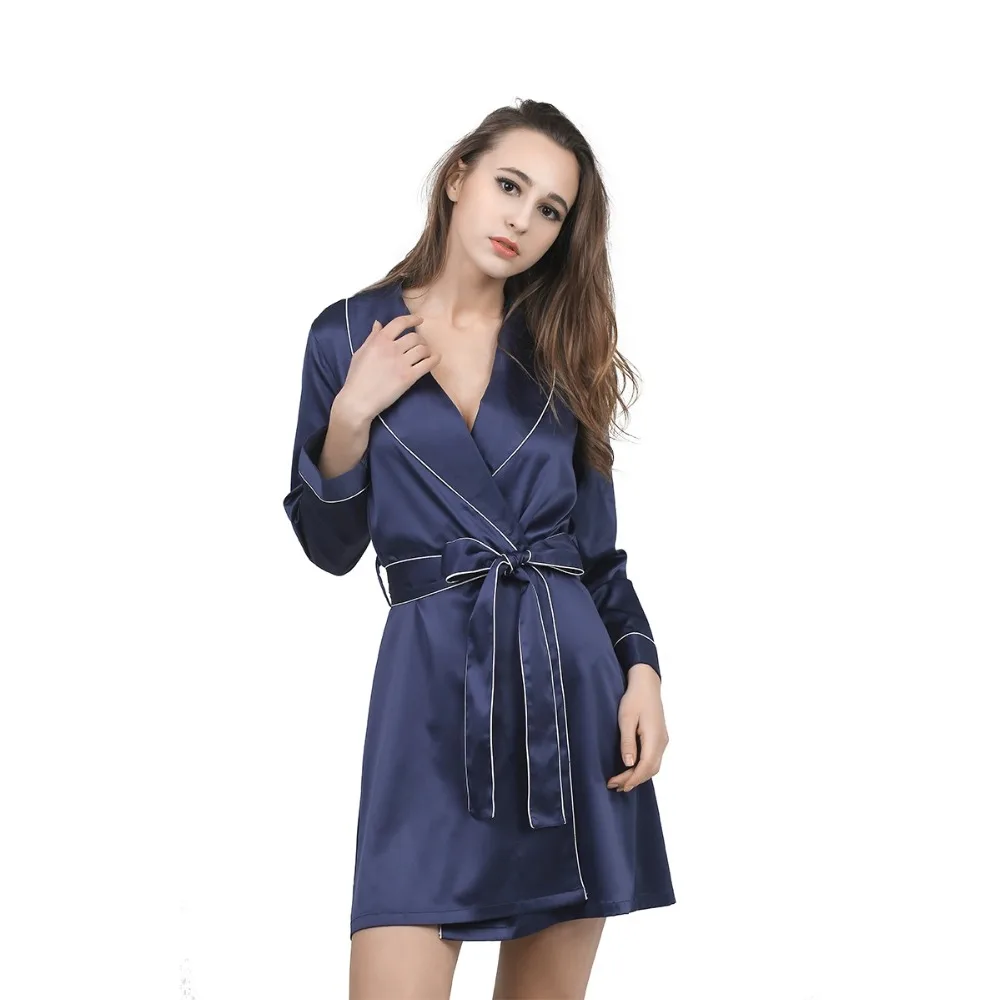 High Grade Satin Chiffon Robe Solid Spring Summer Sexy Women Bathrobe Home Clothes Sleepwear
