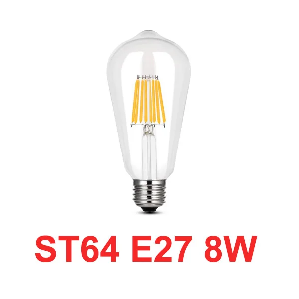 E27 E14 220V Светодиодный светильник накаливания Ретро лампа Эдисона светодиодный светильник Ретро лампа замена лампы накаливания винтажный Декор ампул - Цвет: ST64 E27 8W