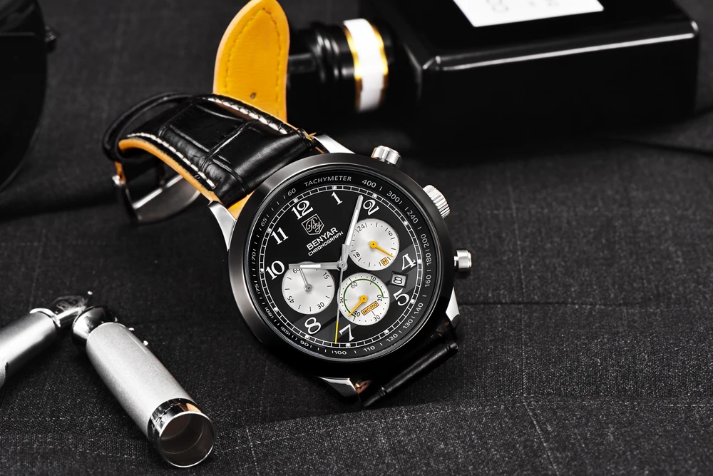 Лучший бренд класса люкс BENYAR новый для мужчин s часы кожа Повседневное кварцевые часы для мужчин Военная Униформа Спорт
