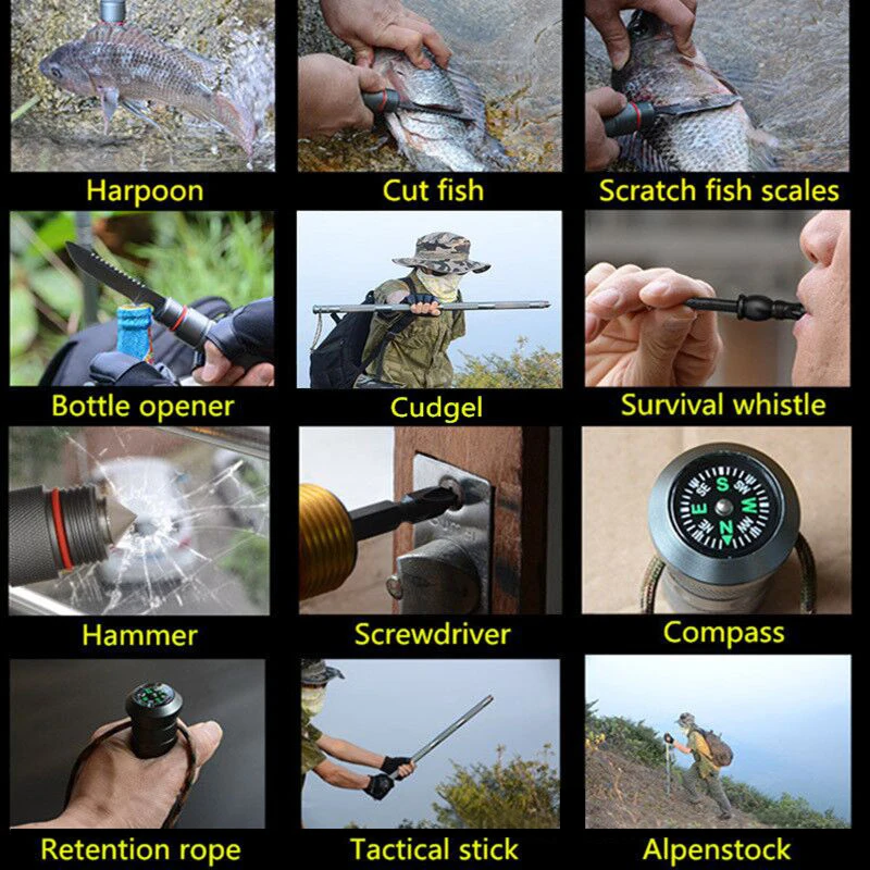 Preise Outdoor Verteidigung Tactical Stick Alpen Wandern Werkzeug Camping Ausrüstung Multifunktionale Folding Survial Werkzeuge Armee Lager