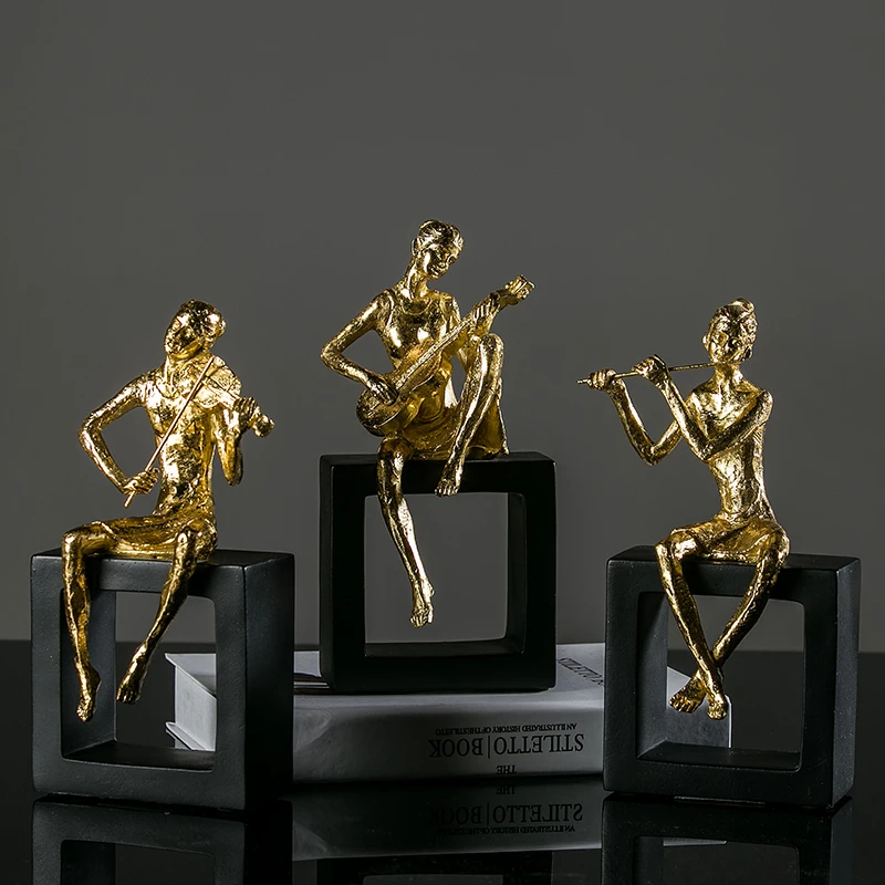 Music Man Golden Plating Desktop Ornament Creative Home Accessories Resin Bedroom Furnishing, Best Gift
