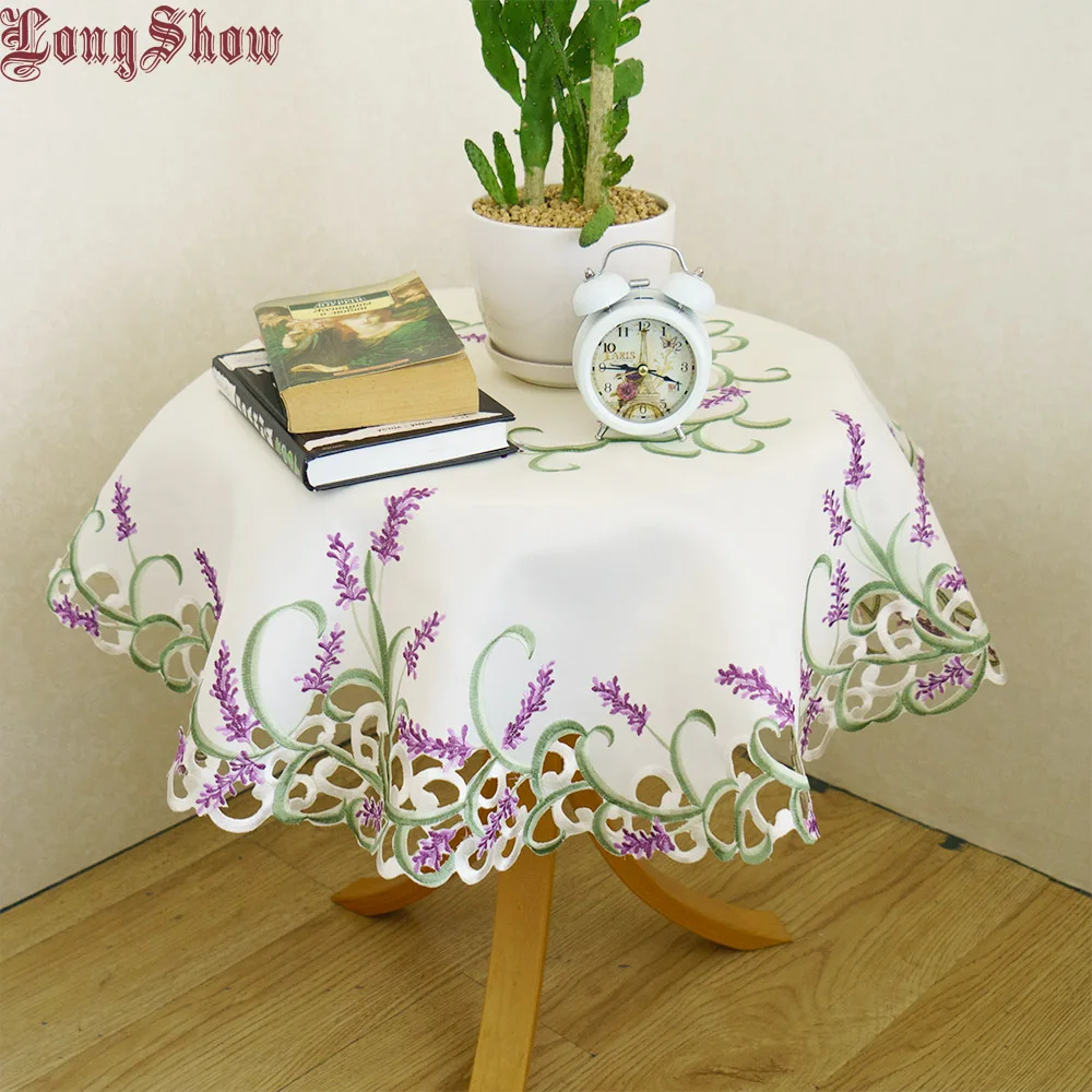 

White Colour 60x60cm 85x85cm Square Elegant Handmade Embroidered Cutwork Lavender Tablecloth