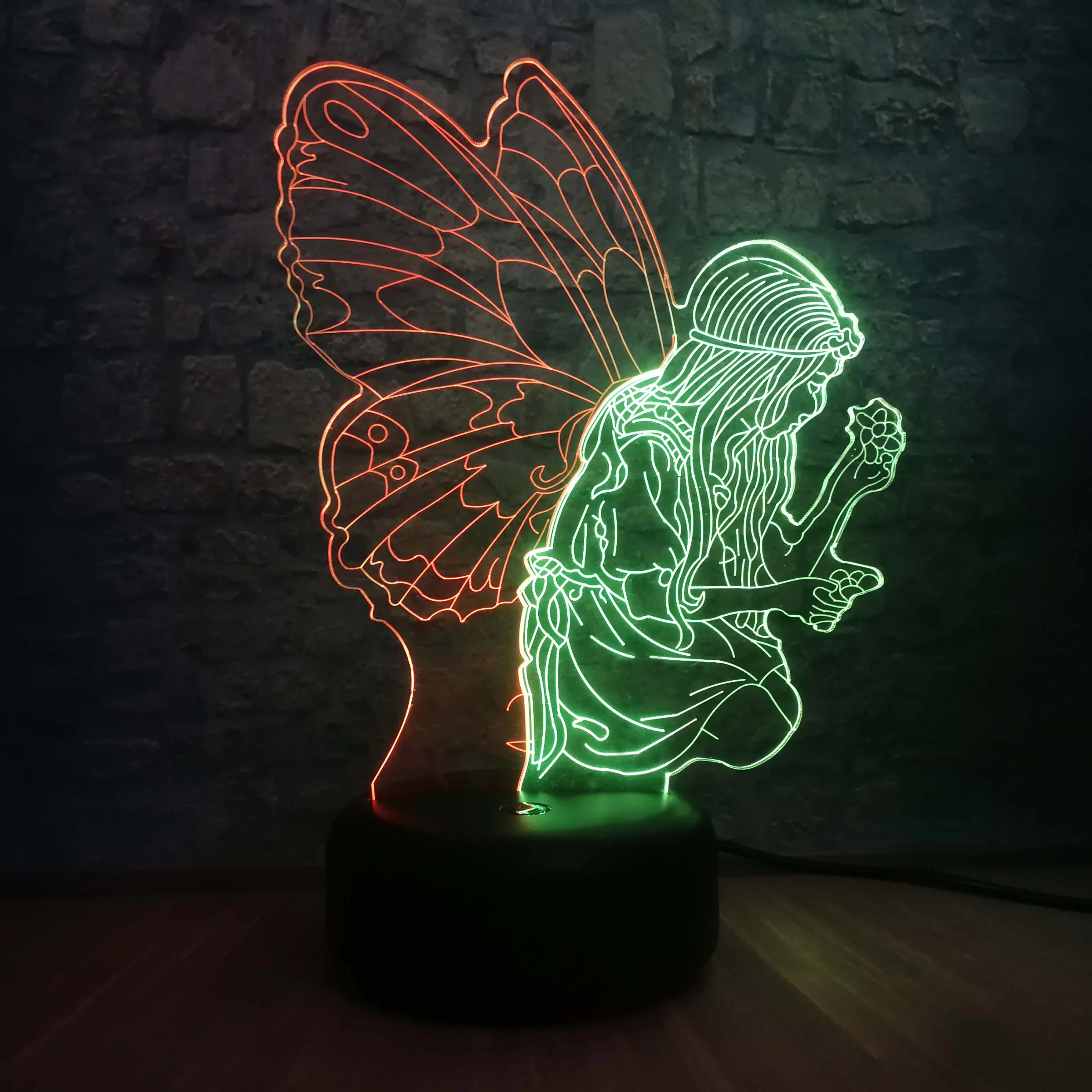 Смешанный Цвет Бабочка фея девушка крыло ночной Светильник 3D версия лампы ребенка Спящая Настольная лампа Декор на день рождения детей Подарки