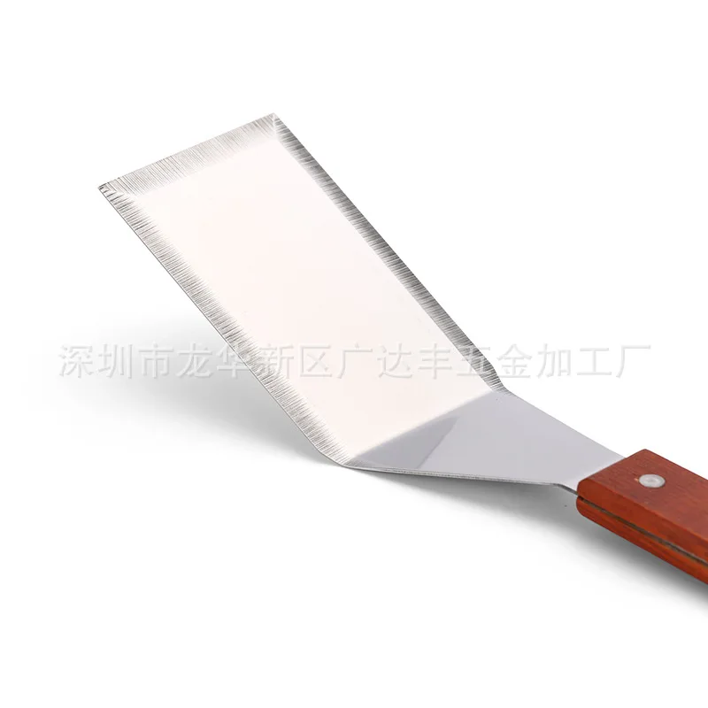 HMROVOOM Stainless steel kitchen cooking shovel wooden handle, iron plate roast steak steak shovel kitchen household