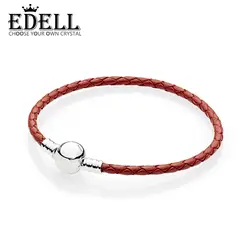 EDELL 100% 925 пробы серебро 590745CRD-S красный плетеный кожаный браслет оригинальный Для женщин ювелирные изделия свадебное