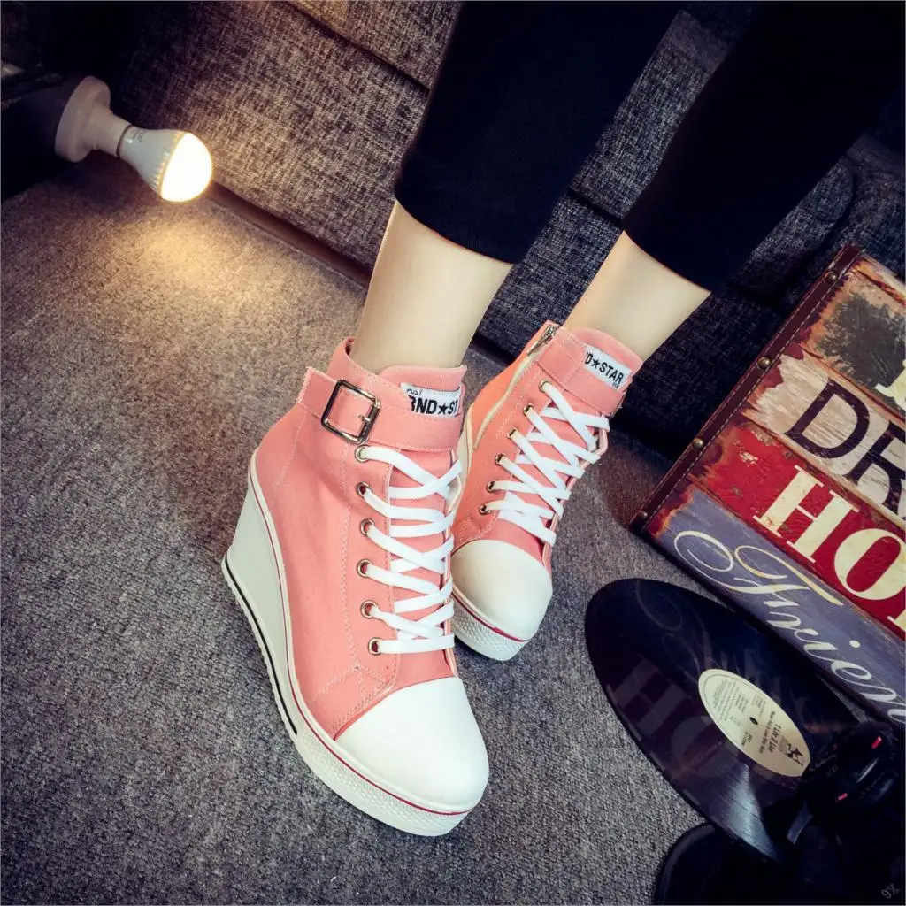 

Women Wedges High Heels Badge High Top Platform Shoes Dropshipping Woman Casual Trainers Walking Shoes Canvas plus size 41 42