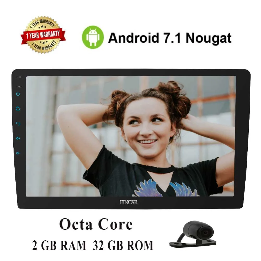 

EinCar Double 2Din Large 10.1" Android 7.1 1080P Video Octa Core 2 GB RAM CPU GPS Navigation Car radio Bluetooth WiFi 4G+camera