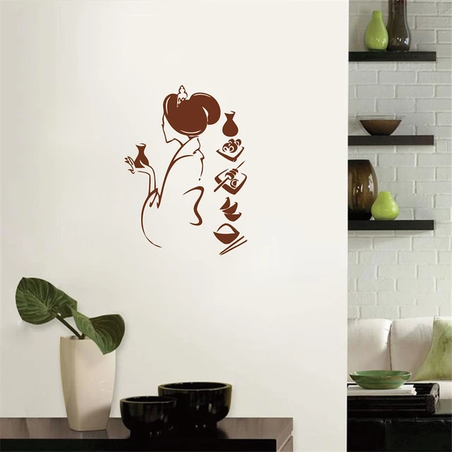 Envío libre chica japonesa con comida tradicional pared del vinilo ... Envío libre chica japonesa con comida tradicional pared del vinilo ...