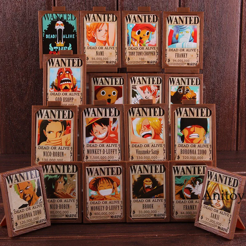 

Hot Toy Anime One Piece Figure Luffy Nami Zoro Sanji Chopper Wanted Posters Photo Frame Action Collectible Toy 18pcs/set