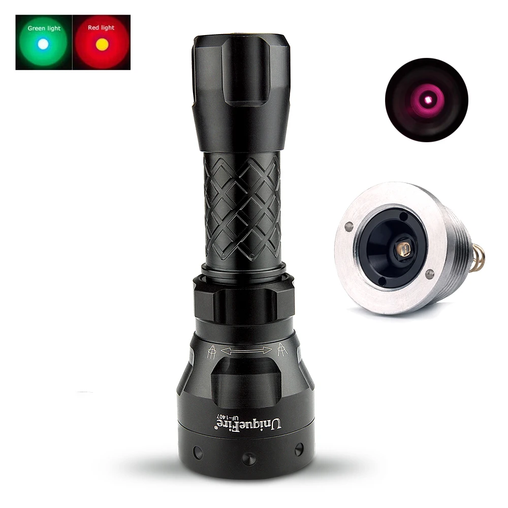 

UniqueFire 1407 XPE Camping Flashlight Green/Red/White Light Torch+ Drop-in IR 850nm Led Pill For Night Vision Hunting