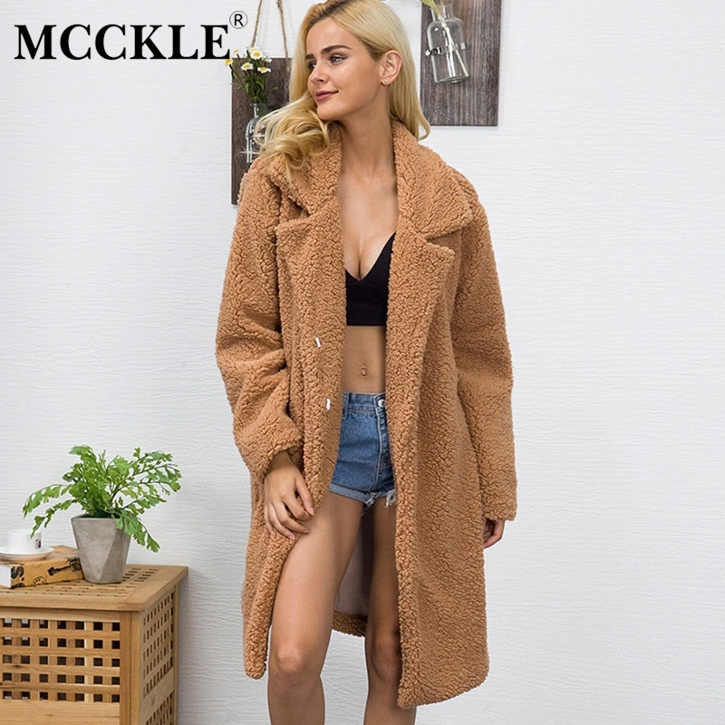 

Women's Thick Faux Fur Long Coat Cardigan Black Khaki Turn Down Collar 2019 Spring Winter Women Jacket Ladies Outwear Plus Size