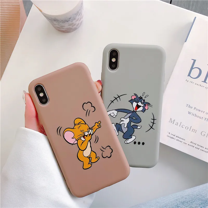 Funny Cartoon Phone Case for iPhone X XS Max XR 7 8 Plus 6s Cute Cat Tom Cover iphone 6 s Soft Silicone Candy Color |
