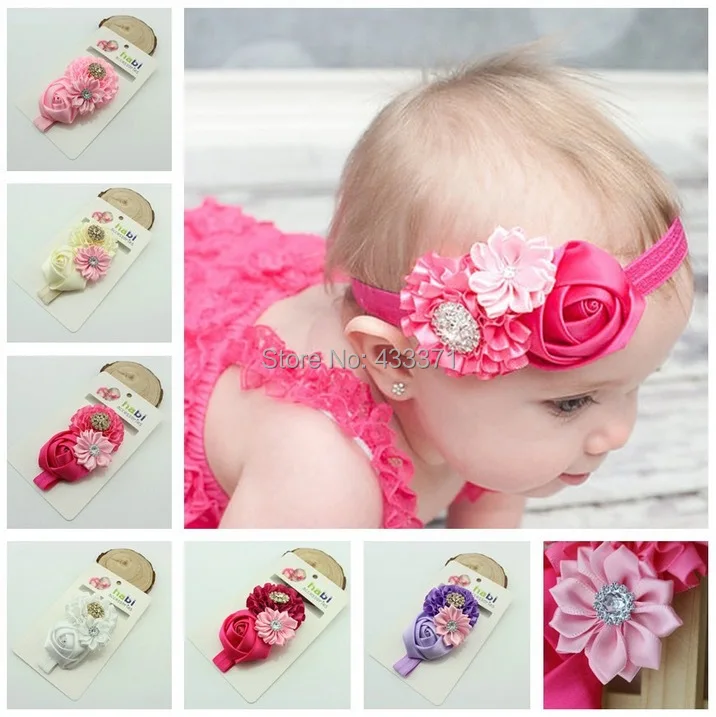 Rose Flower Headbands Diamond For Infant Baby Girls Hair Accessories