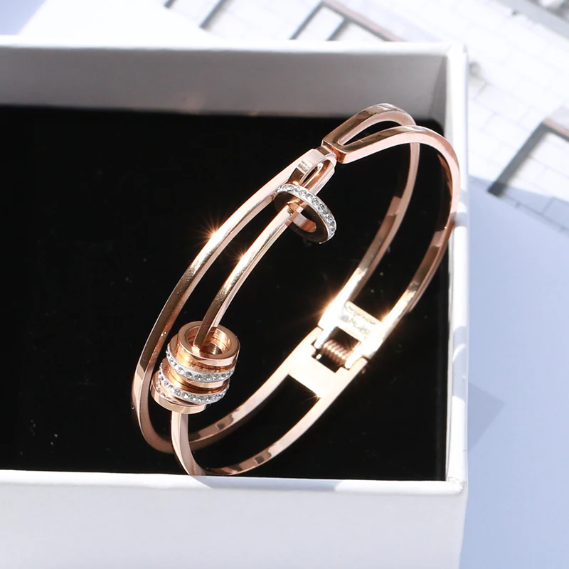 

YUN RUO 2018 New Arrival Super Shiny Full Crystal Bangle Rose Gold Color 316L Titanium Steel Jewelry Woman Never Fade Chic style