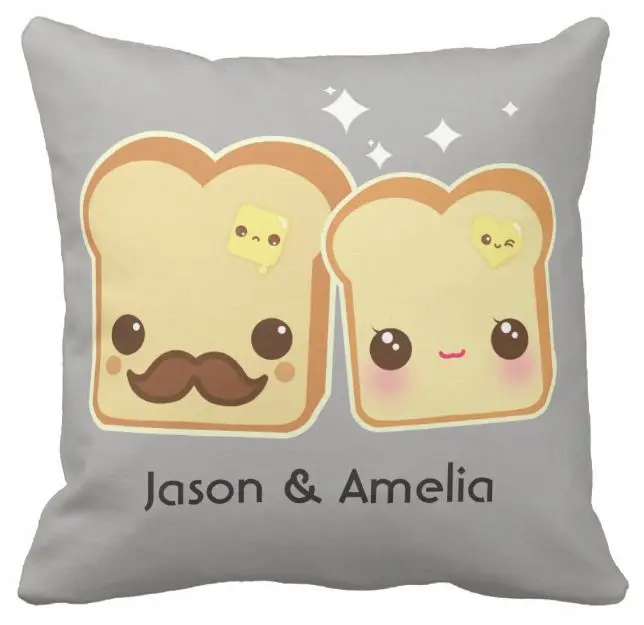 Funny Kawaii Toasts Couple Cushion Cover Cute Personalised Bread Toast