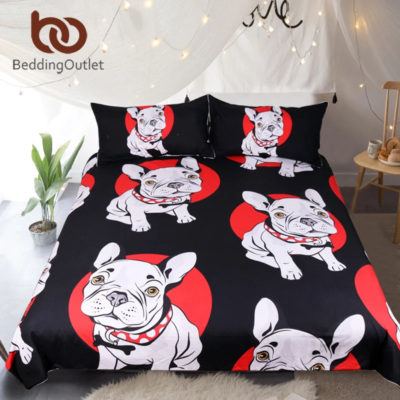 Baratos BeddingOutlet Bulldog Cubierta Juego de Cama Edredón Negro y Rojo Con Fundas de Almohada de Dibujos Animados de Perro Pug Textiles Para El Hogar para Niños de $ Number Piezas