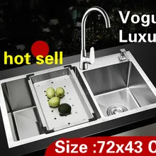 Квартира Роскошные кухня ручная раковина двойной паз прочный высокое качество 304 нержавеющая сталь Лидер продаж 72x43 см
