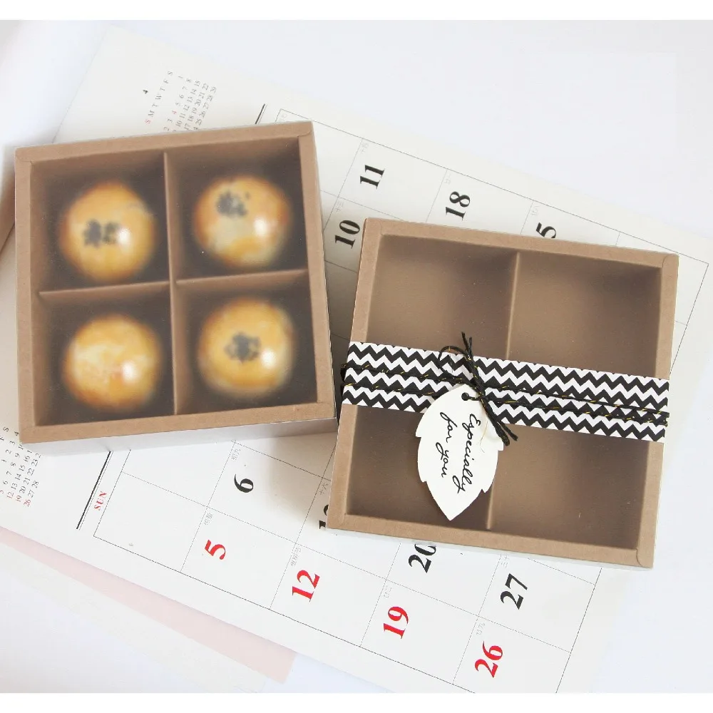 4 и 6 упаковок ящик из крафт-бумаги Праздник середины осени луна торт коробка Матовый Прозрачный яичный желток слоеные Кондитерские упаковочные коробки