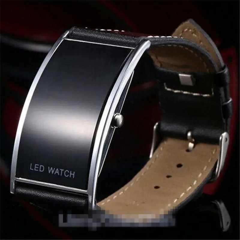 Светодиодный минималистичный кожаный мужской смарт-электронные часы Женский Бренд таинственные черные электронные наручные часы