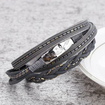 

ALLYES Braided Leather Bracelets Women Vintage Boho Style Metal Bar Charm Multilayer Wrap Braclet Female Jewelry