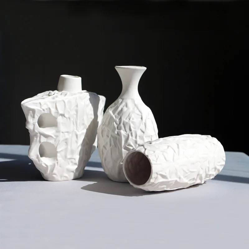 

Flower Vase Stylish Simplicity Dried Ceramic Plain Embryo Matt Fold White Jardiniere Freash Potiche TV Home Decor Ornament