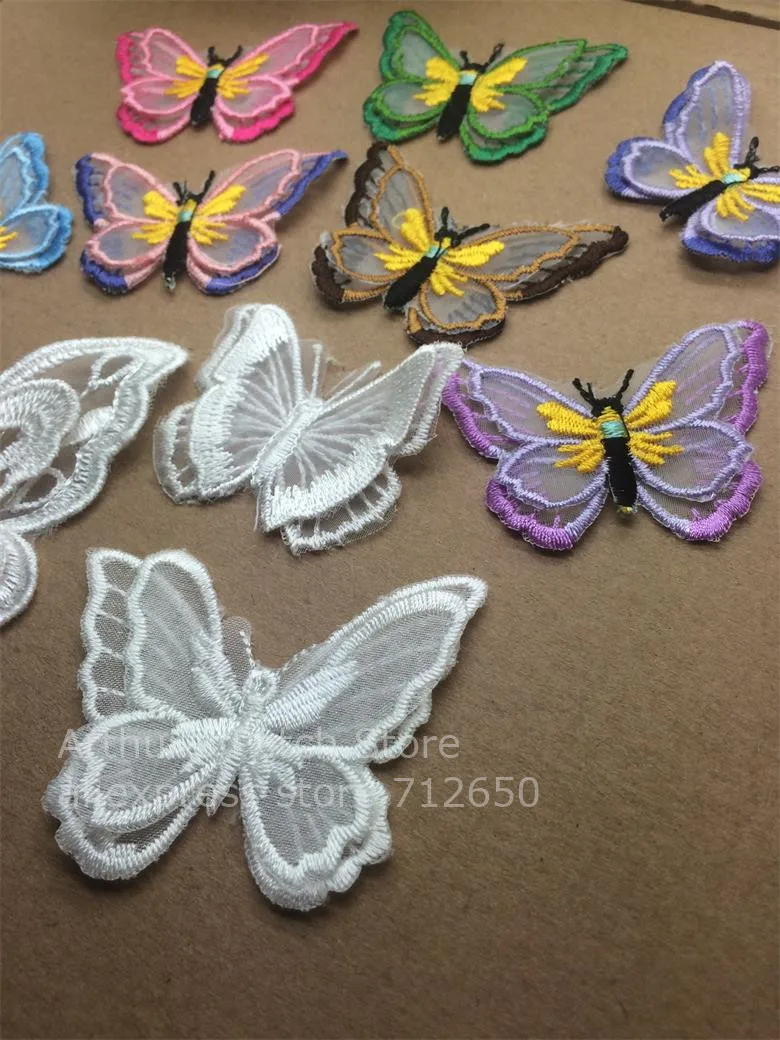 30 Pc Butterfly Pattern Embroidery Decorative Decals Sewing DIY Craft Project Decorative Lace White