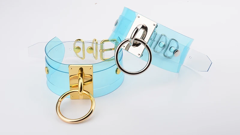 Harajuku Oversized Buckle Rock Double Layer Leather Collar Necklace Silver Gold 40mm O Round Fetish Bondage Sexy BDSM PVC Choker 11
