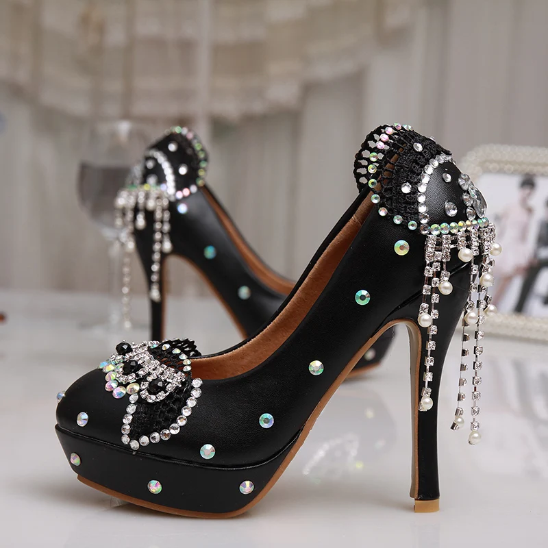

Hot selling chain stones bridal party shoes Multicolor stone handmade Bride shoes