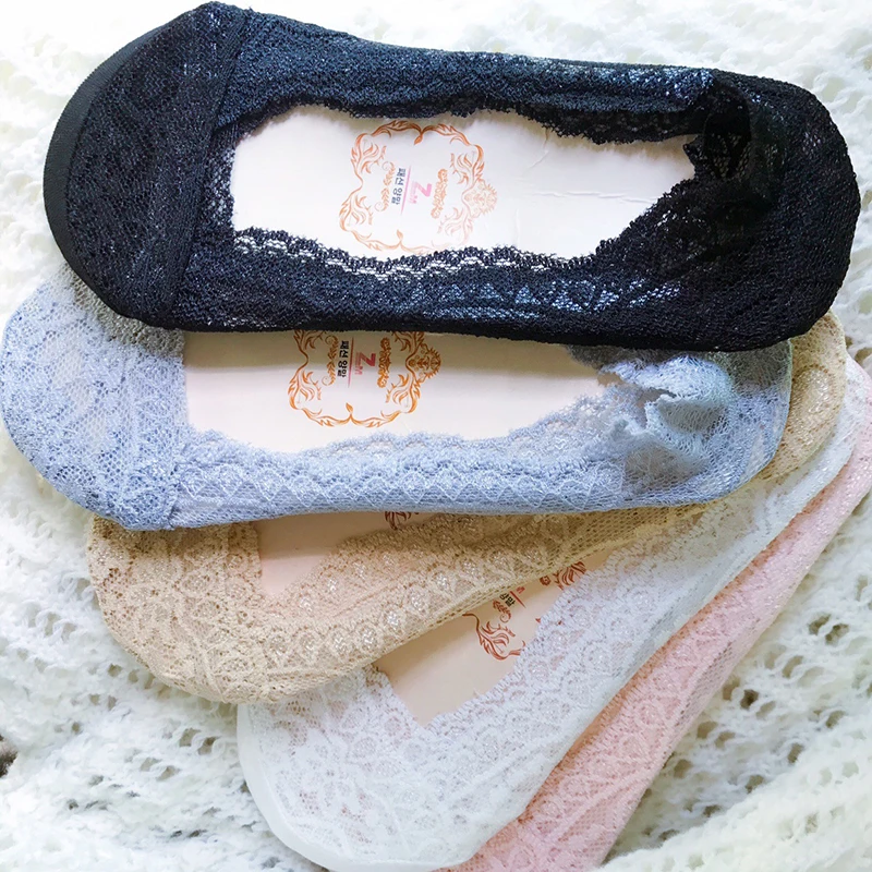 

Fashion Womens Lace Antiskid Invisible Liner Socks Elastic Comfy Female Summer Spring Ankle Boat Low Cut Short Socks 8C1432