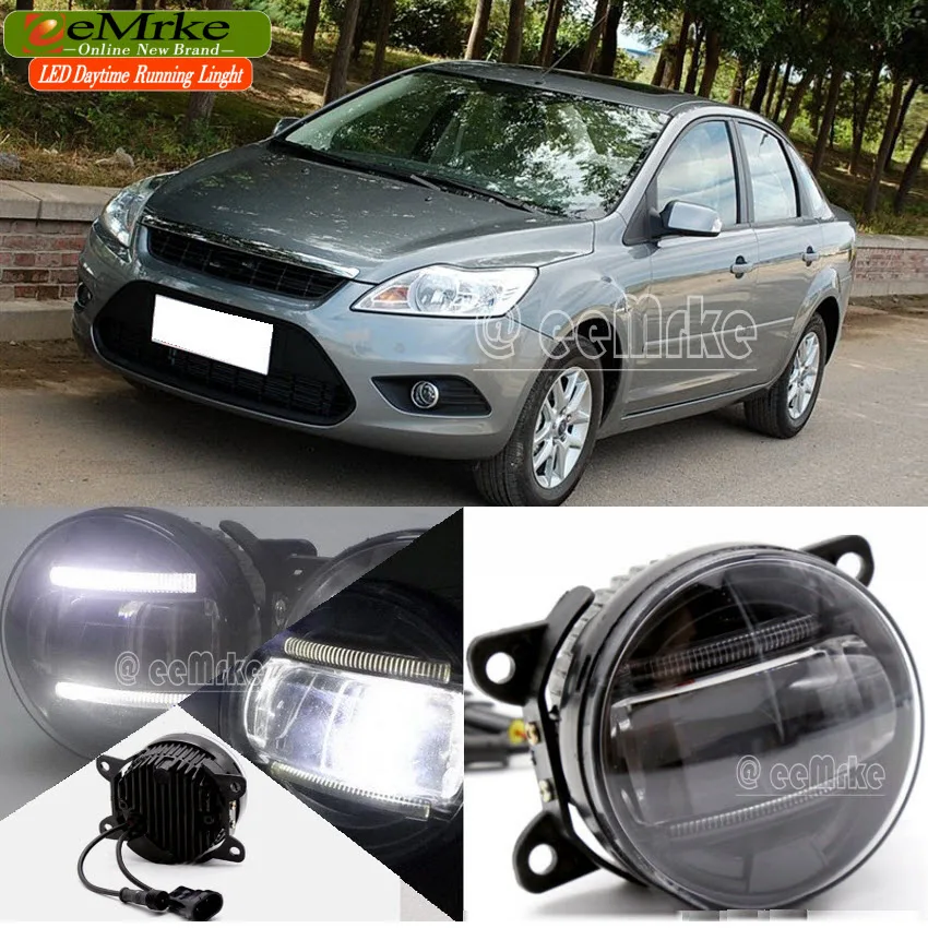 

eeMrke Car Styling Led DRL For Ford Focus 3 Sedan Hatch MK3 2 in 1 LED Fog Lights Lamp With Q5 Lens Daytime Running Lights