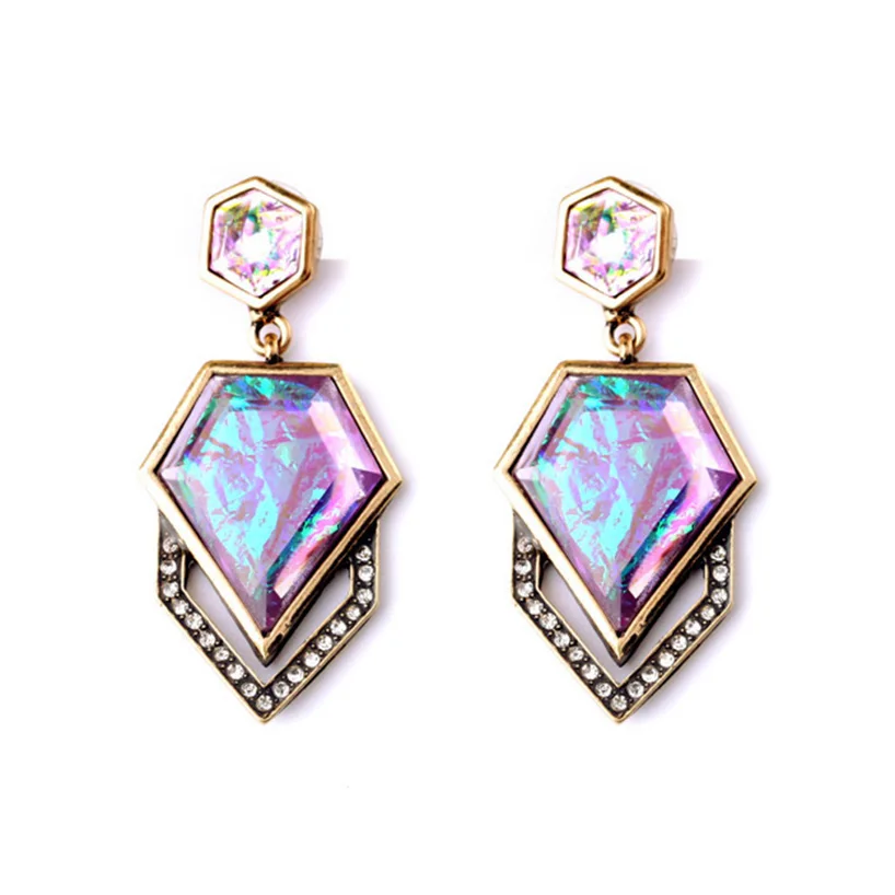 

Geovista Post Drop Earrings Colorful Geometric Facets Organic Rock