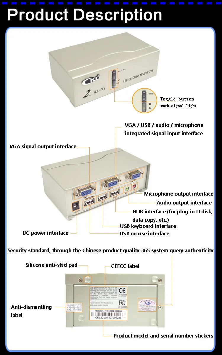 Ckl 2 Порты и разъёмы USB VGA kvm-переключатель Поддержка аудио автоматического сканирования с Кабели PC Мониторы клавиатура Мышь DVR NVR веб-камера