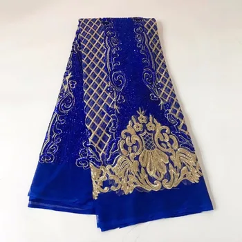 

Hot sale French lace 5 yards/cheap African sequins lace fabric double color high quality African tulle lace fabric, bridal party