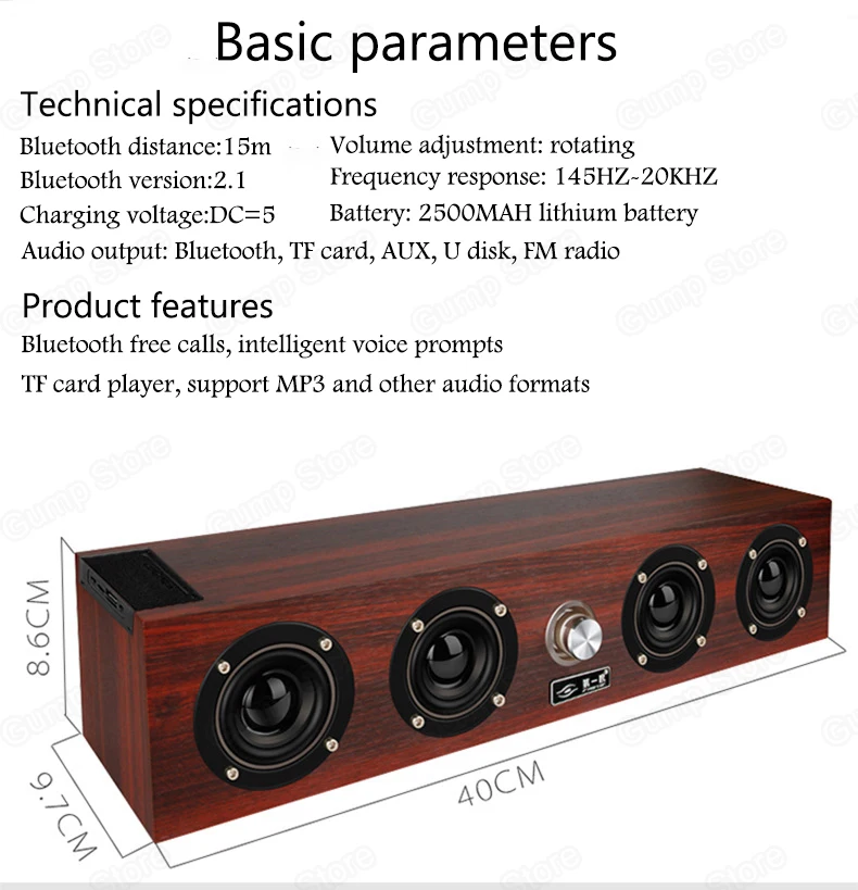 Деревянный беспроводной Bluetooth динамик портативный сабвуфер музыкальный bluetooth-ресивер handfree вызов Сильный четыре рога беспроводные колонки