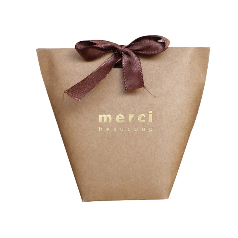 Подарочная коробка посылка Kfaft бумажные пакеты высококлассные черные белые бронзовые французские спасибо упаковочные коробки для гостей Merci конфеты мешок 5 шт - Цвет: kfaft merci