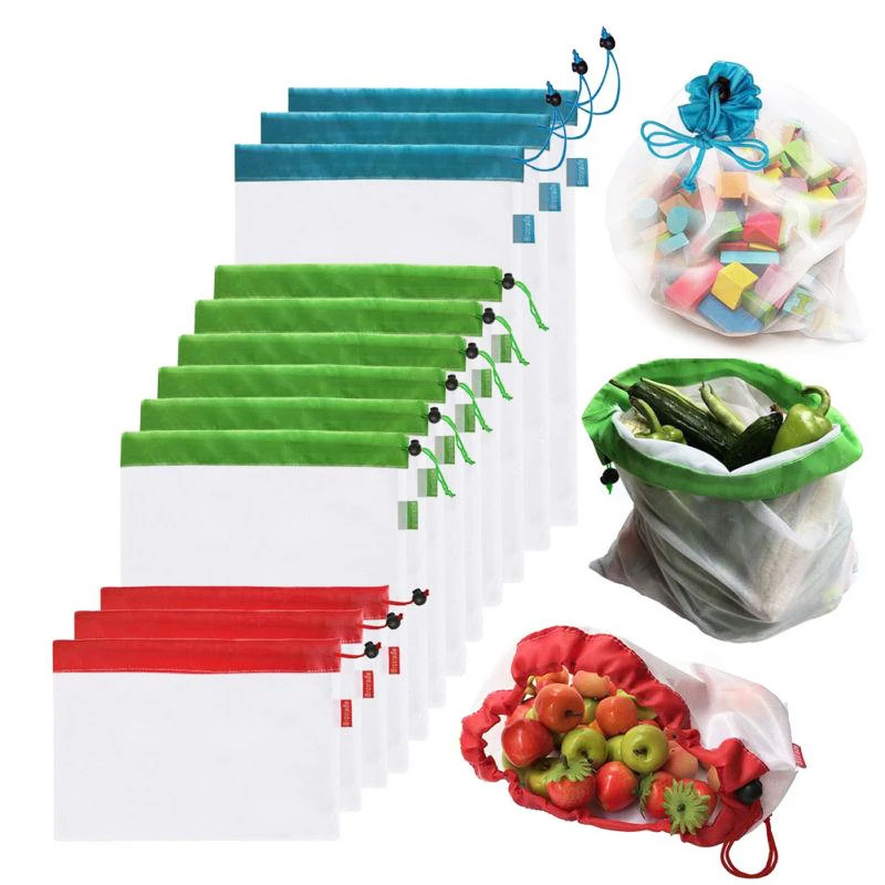 

12pcs 3 Sizes Reusable Mesh Produce Bag Washable Eco-Friendly Bags for Grocery Shopping Storage Fruit Vegetable Organizer Pouch