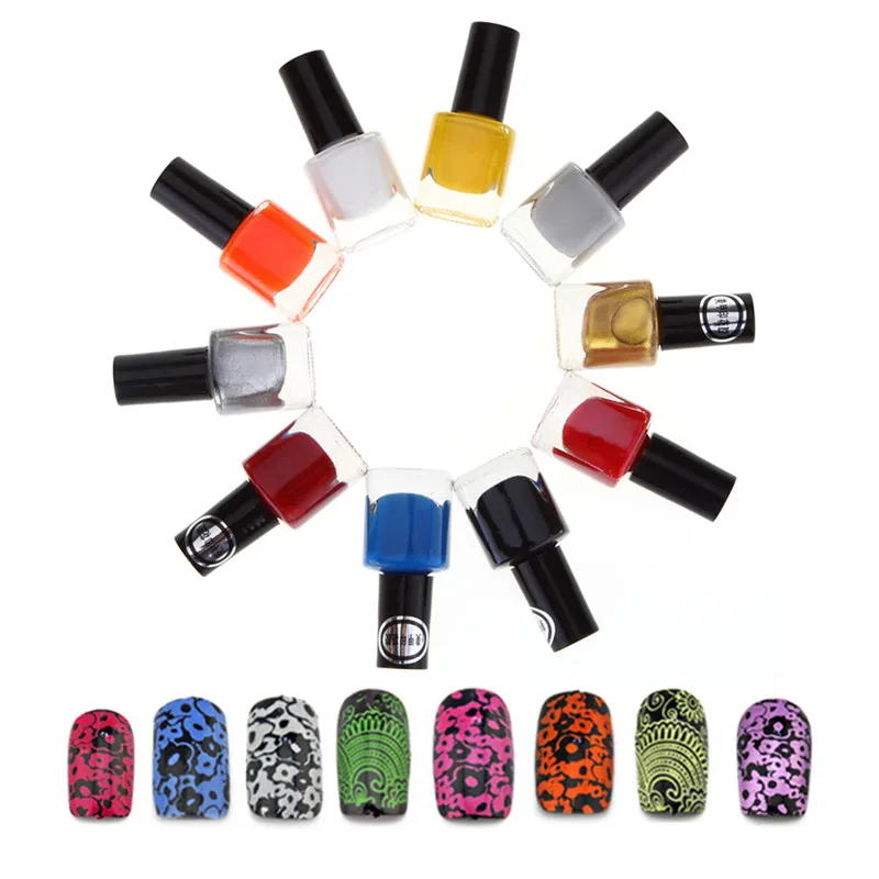 10 Color 6ml Nail Art Stamp Polish Acrylic Gel Polish Varnish French