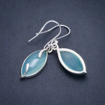 

Natural Chalcedony Handmade Unique 925 Sterling Silver Earrings 1.5" A2069