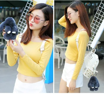 

Hot 18CM Cute Plush Bunny Keychain Women Fur Pom Pom Angel Rabbit Key Ring Hare Pompom Plush Dolls Toy Girls Bag Car Key Pendant