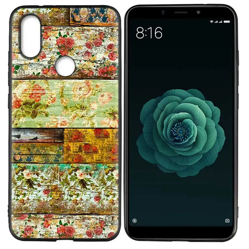 Silicone Soft Case Cover for Xiaomi A2 Lite A1 Redmi S2 Note 5 Plus 6 6A 4 4X Pro Poco F1 Po Floor Wooden Timber Wood and Flower