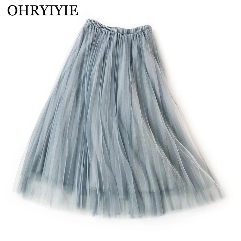 

OHRYIYIE Summer Tulle Skirts Women 2019 New Casual Elastic High Waist Tulle Mesh Skirt Female Long Tutu Skirt upe Longue Femme